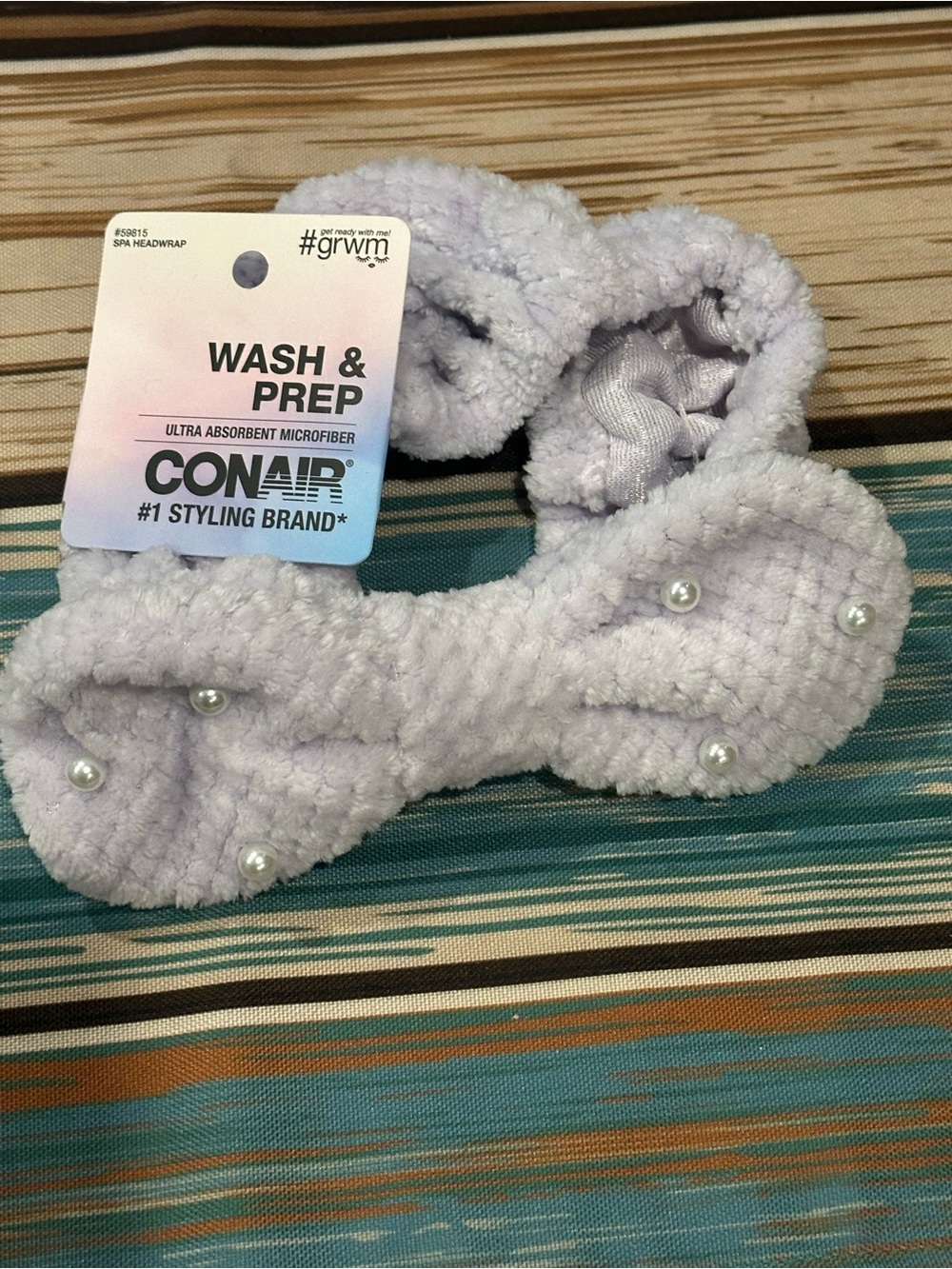 Conair lilac spa headband bow with pearls